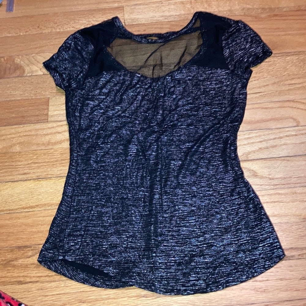 Windsor Black & Silver Short Sleeve Sheer Top